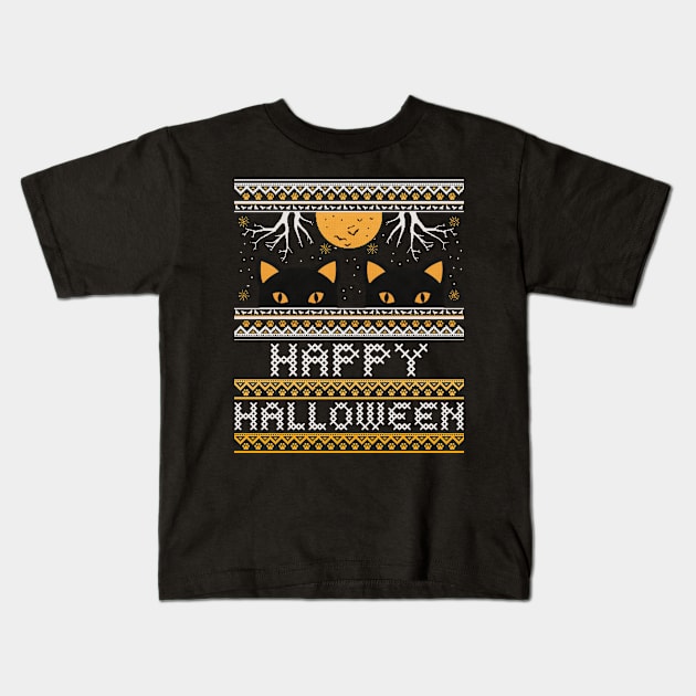 Happy Halloween Black Cats Kids T-Shirt by Etopix